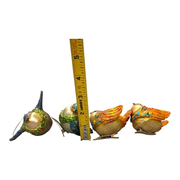 Set Of 4 Hand-Painted Glass Christmas Bird Ornaments Clip On Holiday Scarf VTG - Picture 6 of 7